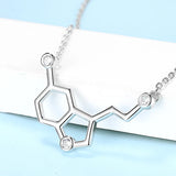 925 Silver Serotonin Molecule Pendant Necklace with Zircon