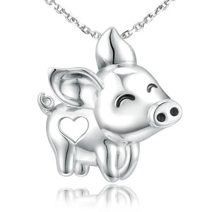 Xiaojing 925 Silver Flying Pig Necklace Heart Women Jewelry