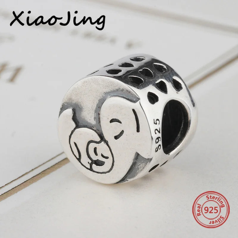 925 Sterling Silver Elephant Mom & Baby Bead Charm for Bracelets - Mother's Gift