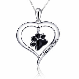 Xiaojing 925 Sterling Silver Love Enamel Cat Dog Paw Pendant Necklace