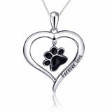 Xiaojing 925 Sterling Silver Love Enamel Cat Dog Paw Pendant Necklace