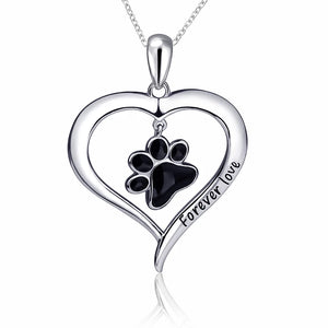 Xiaojing 925 Sterling Silver Love Enamel Cat Dog Paw Pendant Necklace