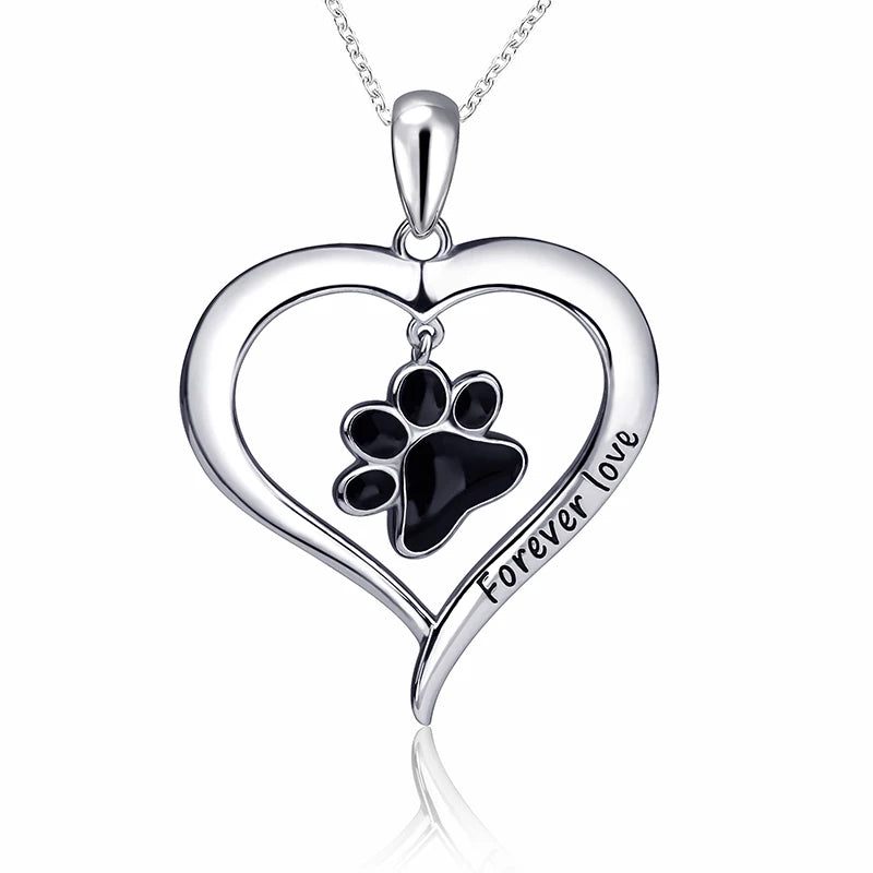 Xiaojing 925 Sterling Silver Love Enamel Cat Dog Paw Pendant Necklace