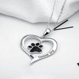 Xiaojing 925 Sterling Silver Love Enamel Cat Dog Paw Pendant Necklace