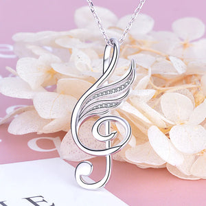 Xiaojing 925 Silver Love Music Pendant, Musical Note Angel Wings Necklace
