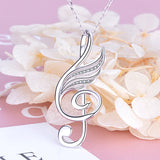 Xiaojing 925 Silver Love Music Pendant, Musical Note Angel Wings Necklace