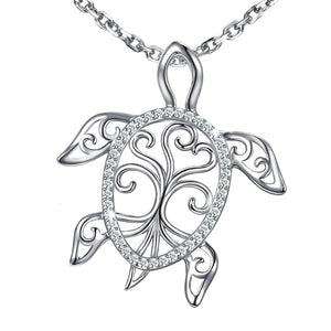 Xiaojing 925 Silver Sea Turtle Necklace Tree of Life Tortoise Pendant
