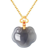 Sterling Silver Smokey Violet Hetian Jade Ruyi Longevity Lock Jade Pendant
