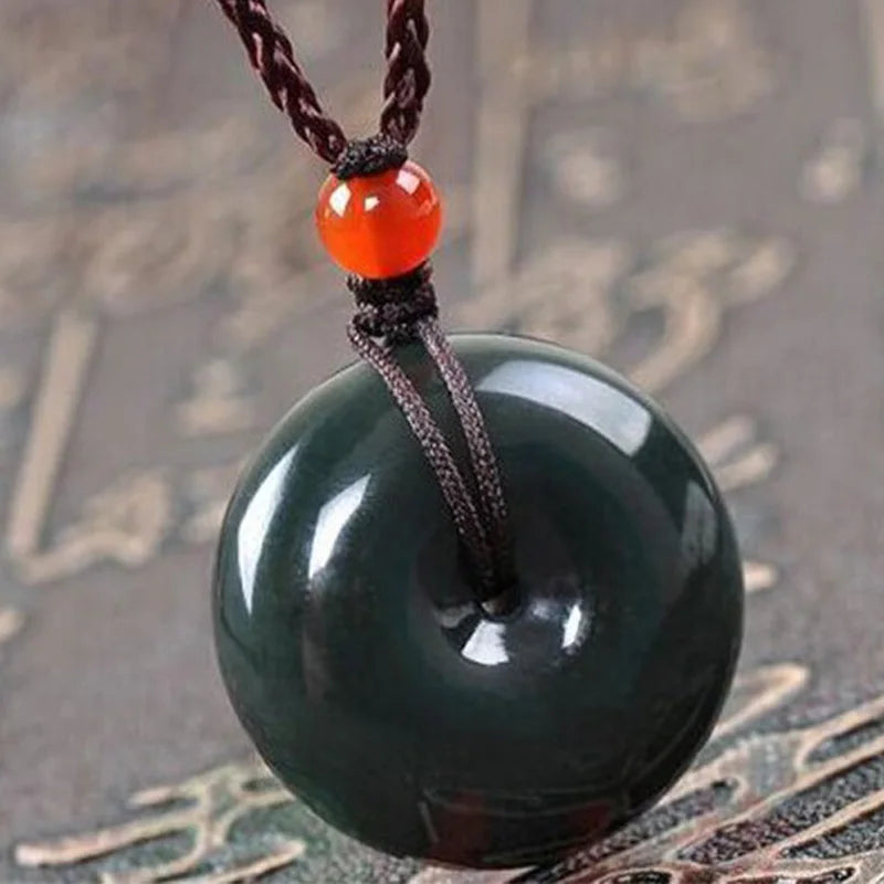 XinJiang HeTian Jade Nephrite Pendant Necklace PingAnKou Amulet Pair