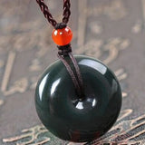 XinJiang HeTian Jade Nephrite Pendant Necklace PingAnKou Amulet Pair