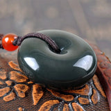 XinJiang HeTian Jade Nephrite Pendant Necklace PingAnKou Amulet Pair