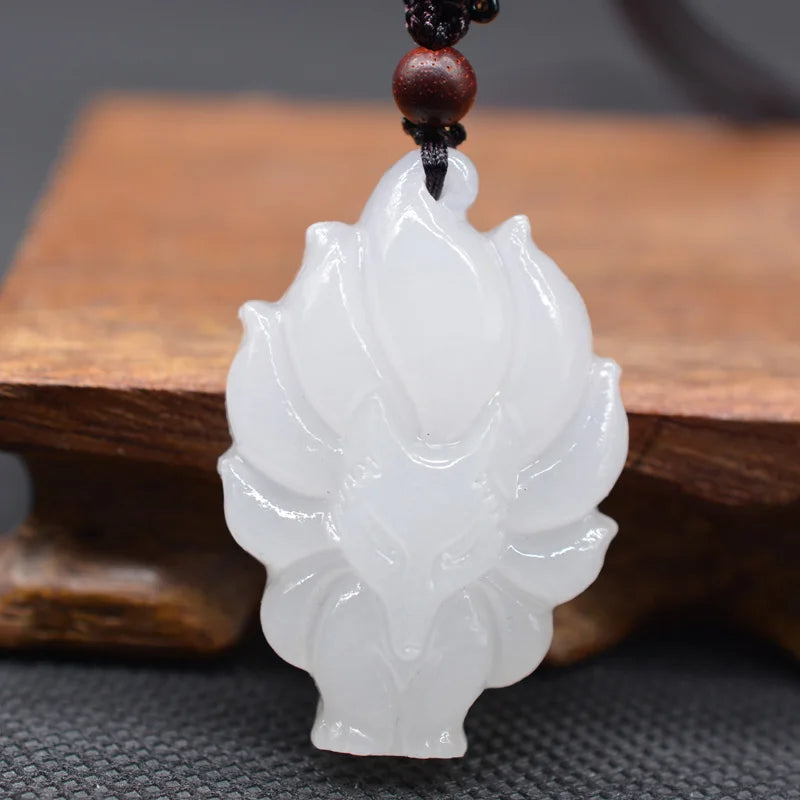 XinJiang Jade Fox Pendant Necklace Drop Jade Stone Nine-tailed...