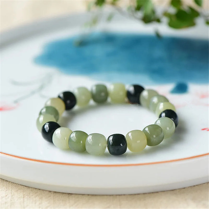 Xinjiang Hetian Jade Bracelet Old Type Bead Sugar Jade Single Ring Barrel Bead