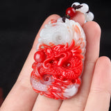 Xinjiang Gobi Chicken Blood Jade Dragon Pendant Necklace