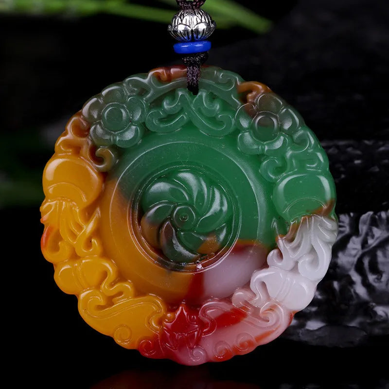 Xinjiang Gobi Golden Jade Floating Flowers Pendant Necklace
