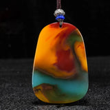 Xinjiang Gobi Golden Silk Jade Floating Flower Landscape Pendant