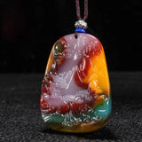 Xinjiang Gobi Golden Silk Jade Floating Flower Landscape Pendant
