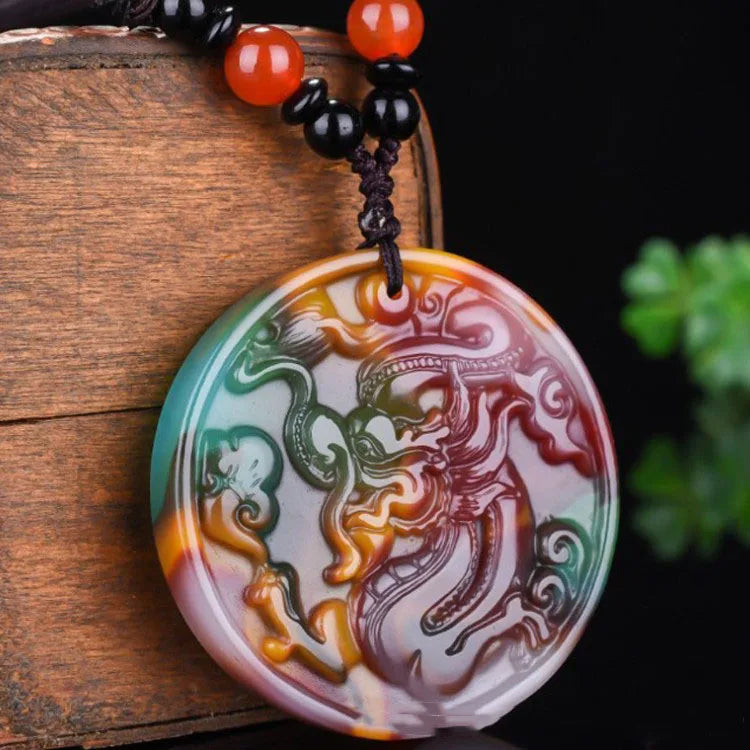 Xinjiang Gobi Golden Silk Jade Lucky Dragon Pendant