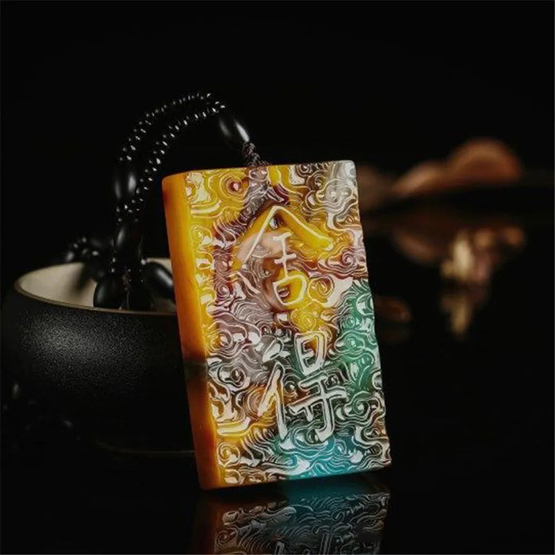 Xinjiang Gobi Seven-color Hand-carved Flower Vase Pendant Necklace