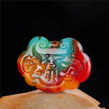 Hetian Jade Dragon Phoenix Long Life Jade Lock Pendant