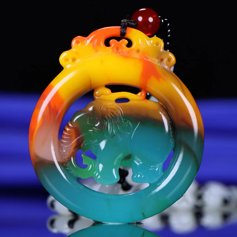 Hetian Jade Colorful Elephant Pendant for Men and Women