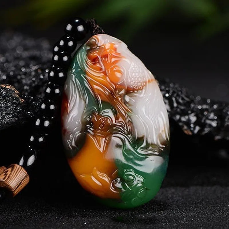Hetian Jade Carved Carp Stone Pendant for Men