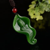 Hetian Jade Leaves Guanyin Pendant Men Sweater Chain Jewelry