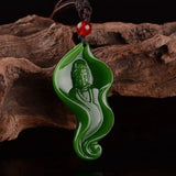 Hetian Jade Leaves Guanyin Pendant Men Sweater Chain Jewelry