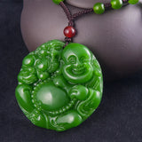 Hetian Jade Maitreya Pendant Spinach Green Sweater Chain