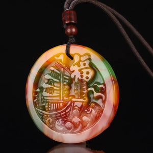 Hetian Jade Smooth Sailing Pendant Men Women Safety Aid Business Sweater Chain
