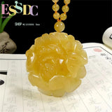 Xinjiang Hotan Silk Jade Yunnan Natural Yellow Dragon Jade Peony Pendant