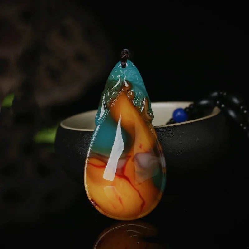 Colorful Jade Water Drop Pendant Sweater Chain Jewelry