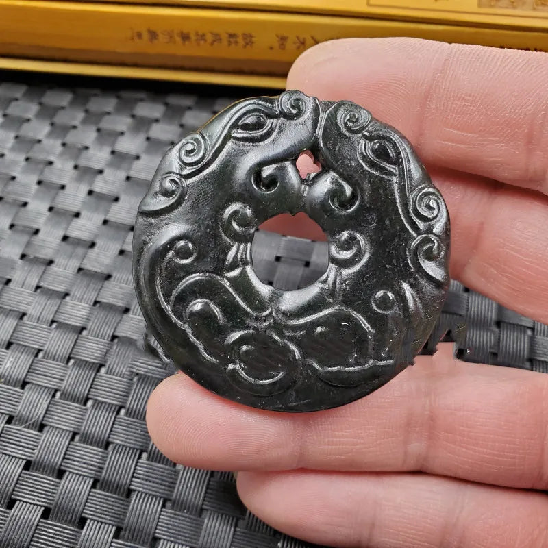 Xinjiang Dark Green Jade Double Wall Pendant - Ethnic Wind Joker