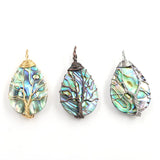 Reiki Abalone Shell Pendant Tree of Life Water Drop Round Jewelry