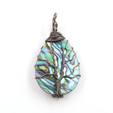 Reiki Abalone Shell Pendant Tree of Life Water Drop Round Jewelry