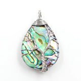 Reiki Abalone Shell Pendant Tree of Life Water Drop Round Jewelry