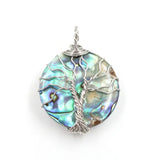 Reiki Abalone Shell Pendant Tree of Life Water Drop Round Jewelry