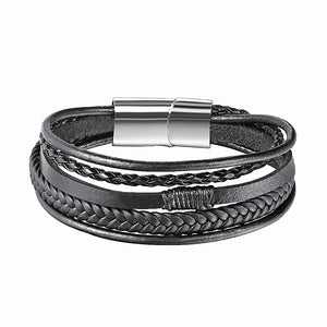 XiongHang Multilayer Leather Bracelet Men Stainless Steel Magnet Buckle