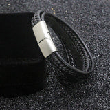 XiongHang Multilayer Leather Bracelet Men Stainless Steel Magnet Buckle