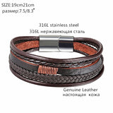 XiongHang Multilayer Leather Bracelet Men Stainless Steel Magnet Buckle