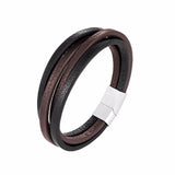 XiongHang Multilayer Leather Bracelet Men Stainless Steel Magnet Buckle