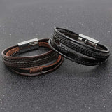 XiongHang Multilayer Leather Bracelet Men Stainless Steel Magnet Buckle