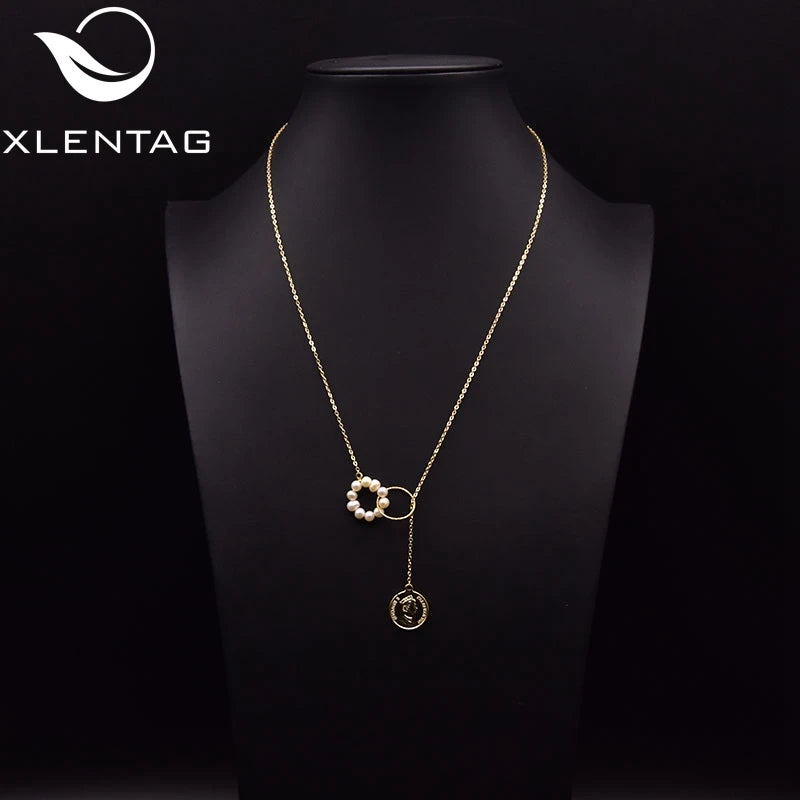XlenAg Pearl Ring Necklace Women Fine Jewelry Wedding Party GN0266