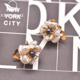 XlenAg Baroque Petals & Dark Pearl Ear Clip Earrings Set GE0664B