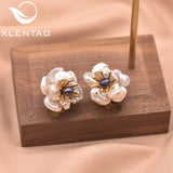 XlenAg Baroque Petals & Dark Pearl Ear Clip Earrings Set GE0664B