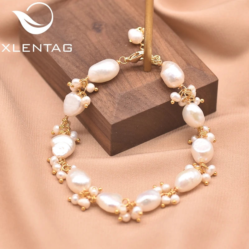 Xlenag Baroque Pearl Gold-Plated Bracelet Charm Party Wedding
