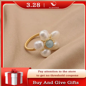 18K Electroplated Aquamarine Freshwater Pearl Adjustable Ring