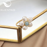 18K Electroplated Aquamarine Freshwater Pearl Adjustable Ring