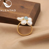 18K Electroplated Aquamarine Freshwater Pearl Adjustable Ring
