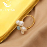 18K Electroplated Aquamarine Freshwater Pearl Adjustable Ring